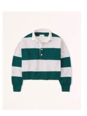 Abercrombie & Fitch Green Stripe Rugby Polo Size Large